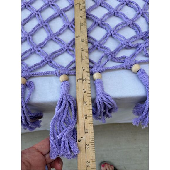 Boho bohemian triangle Purple crochet wall hanging 17 beads 32"x54" 3 rings - Picture 6 of 9